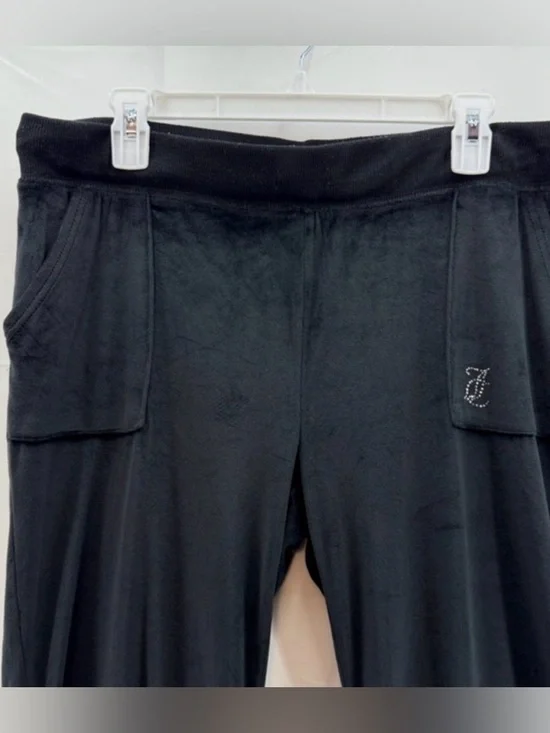 Juicy Couture Black OG Y2K Velour Rhinestone Juicy Lounge Pants Size XL - Picture 3 of 7